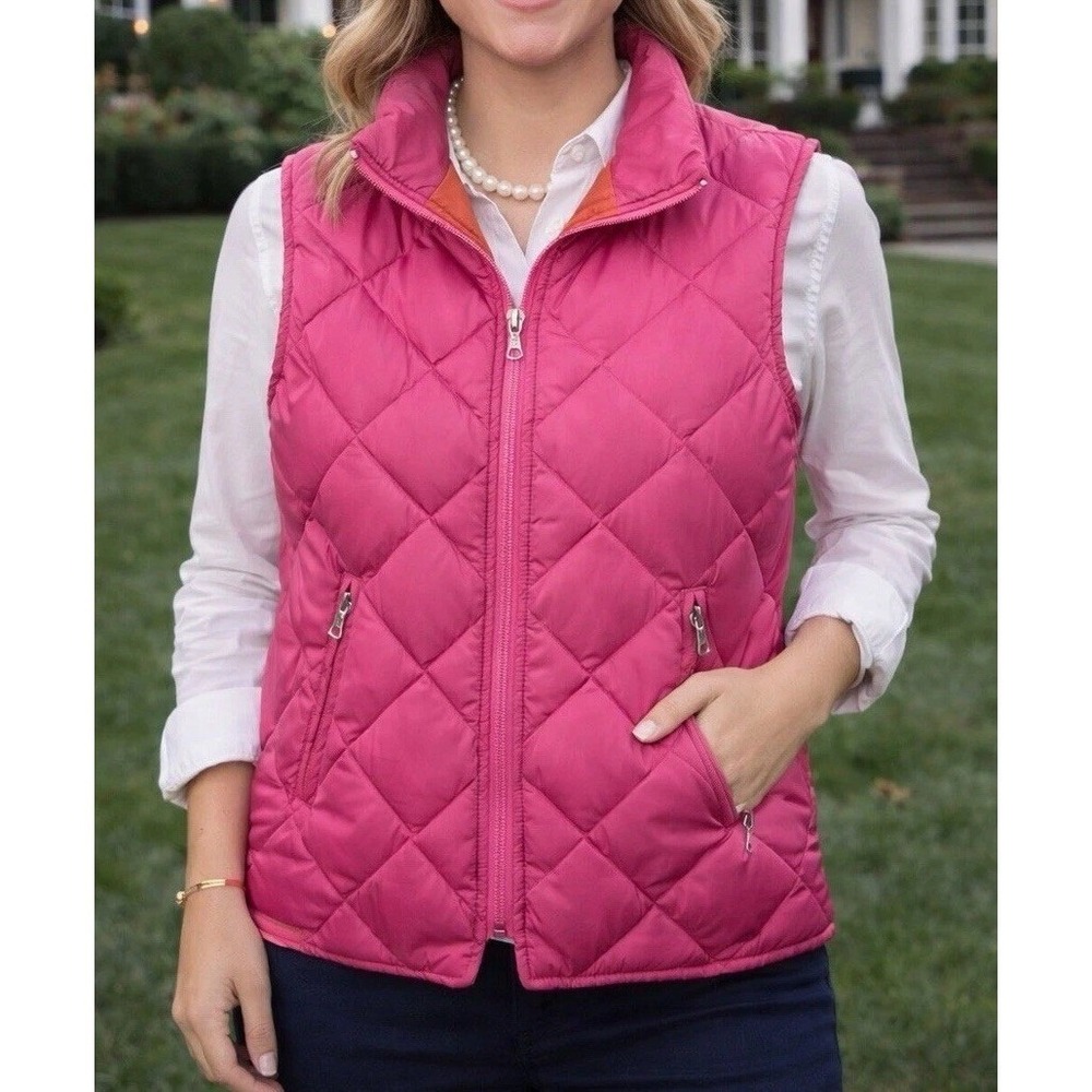 Tommy Hilfiger Quilted Puffer Vest Women S Pink Excellent Sleeveless Zip Up